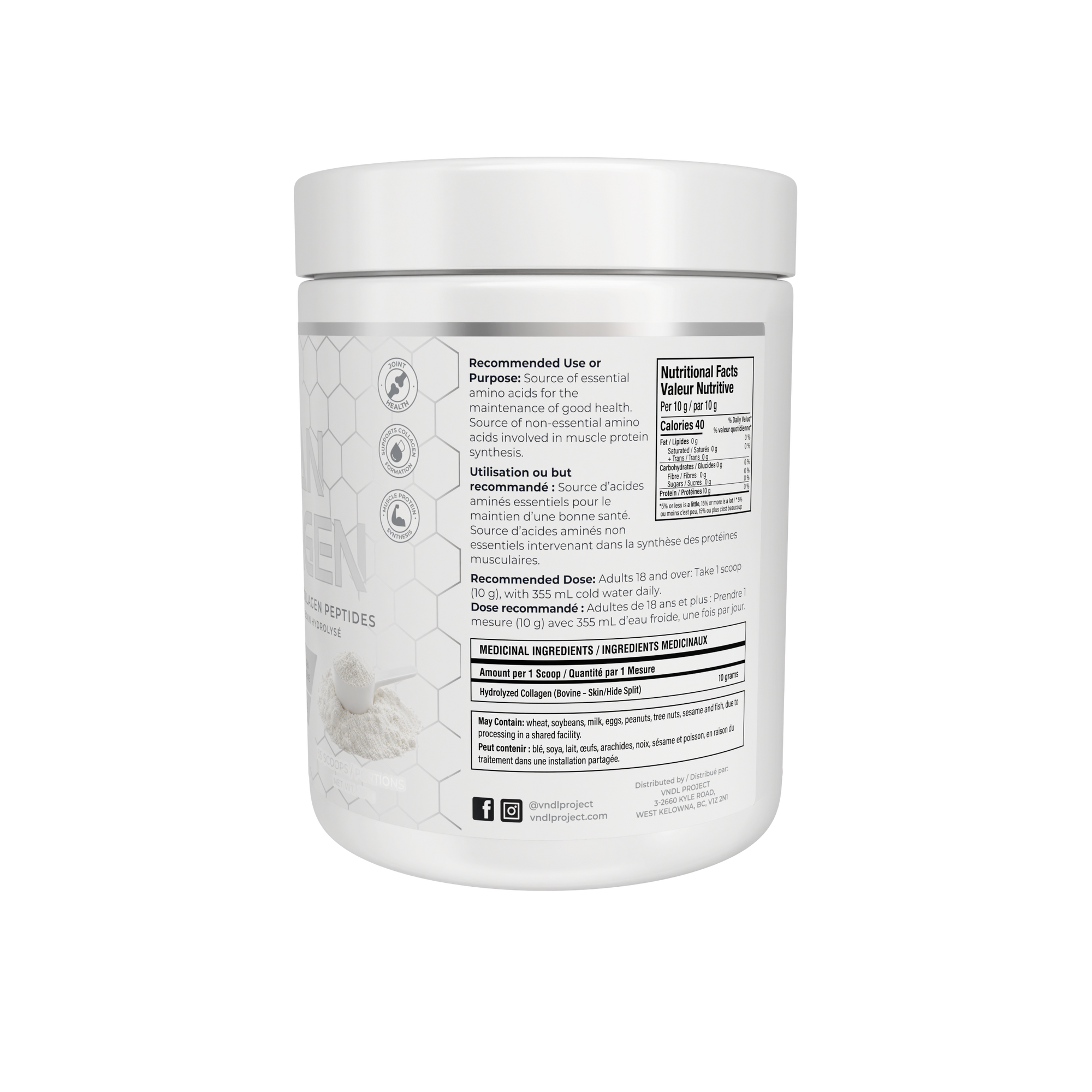 Clean Collagen, Hydrolyzed Bovine Collagen Peptides, Unflavoured, 350g
